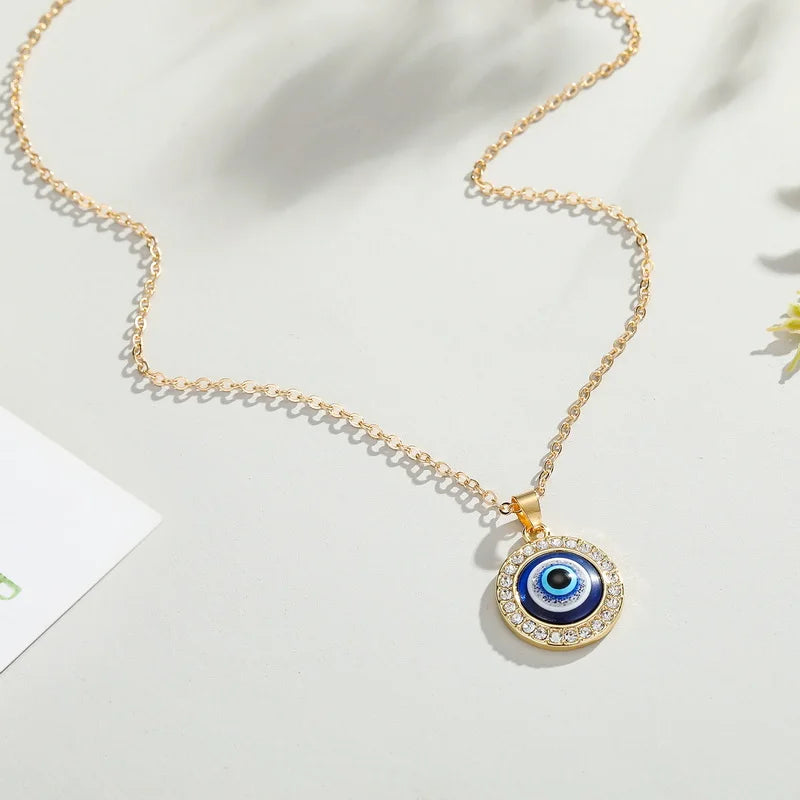 Vintage Turkish Evil Eye Necklace - Boho Statement Clavicle
