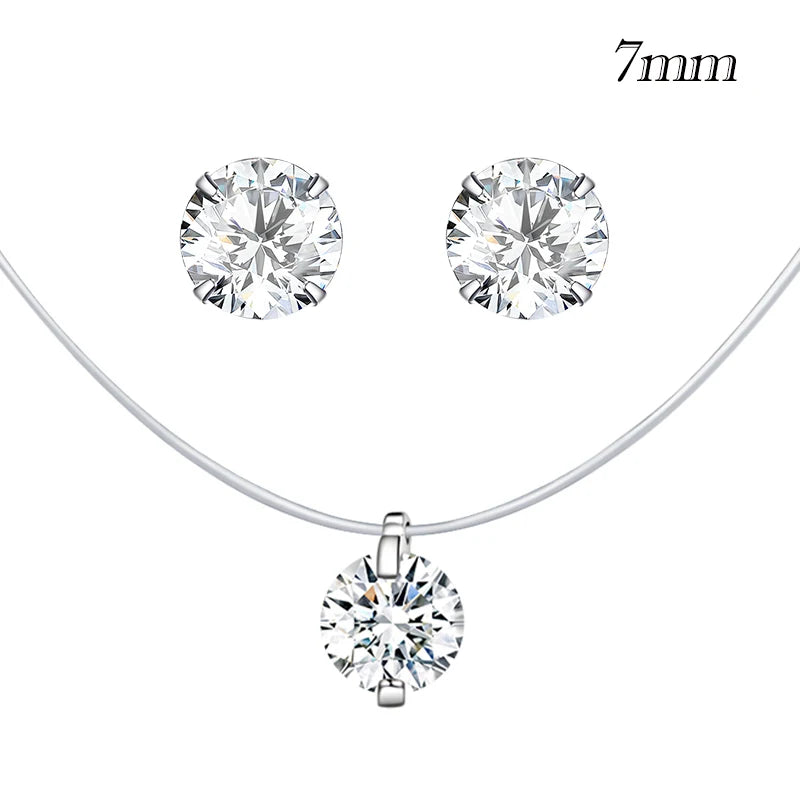 BAMOER Silver Invisible Chain Necklace - Rhinestone Fishing Line