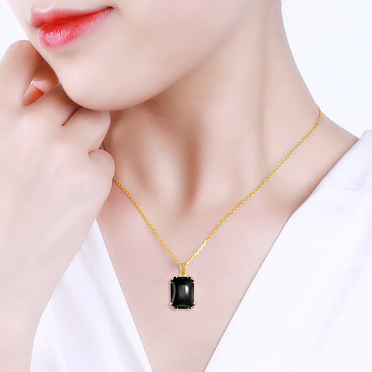SILVERCHAKRA 14K Gold Black Onyx Necklace - 925 Silver Gemstone