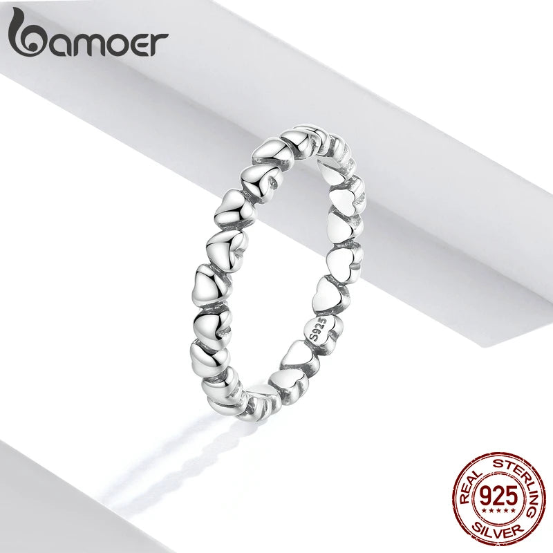 BAMOER 925 Silver Forever Love Heart Ring - Korean Style