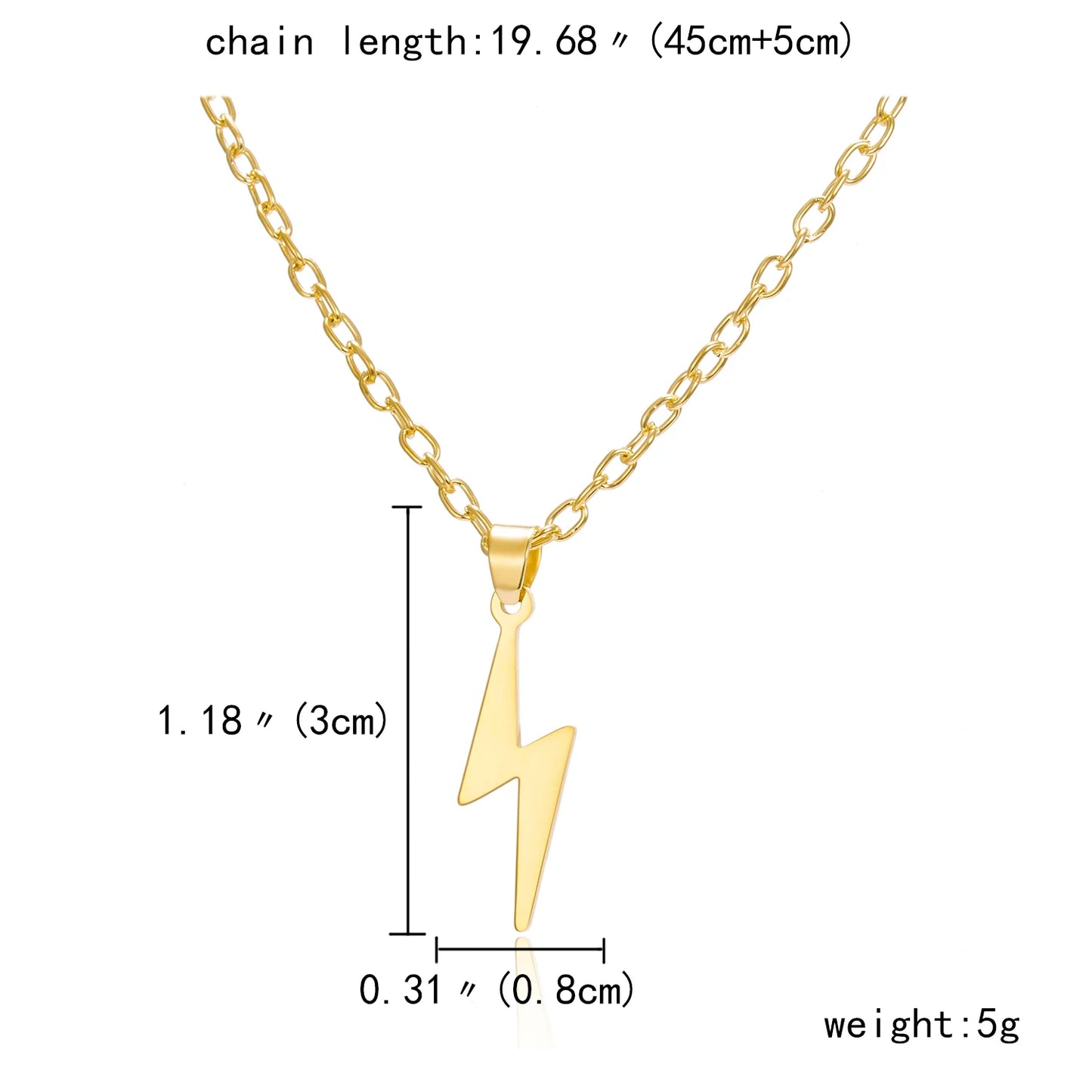 Rinhoo Lightning Pendant Necklace - Stainless Steel Short Chain