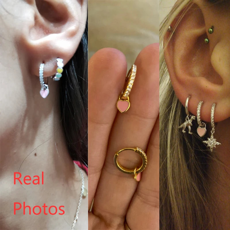 Aide Candy Neon Heart Hoop Earrings - Cute Enamel Charm