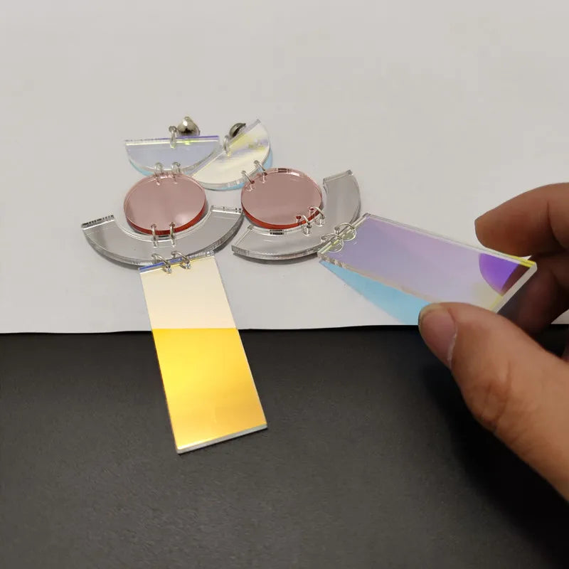 KUGUYS Iridescent Geometric Earrings - Mirror Acrylic Long