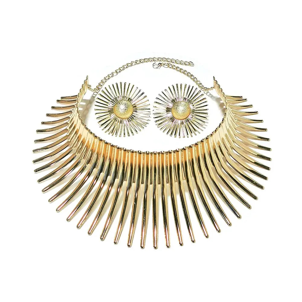 KDLUN Africa Jewelry Set - Gold Torque Choker Necklace Earrings