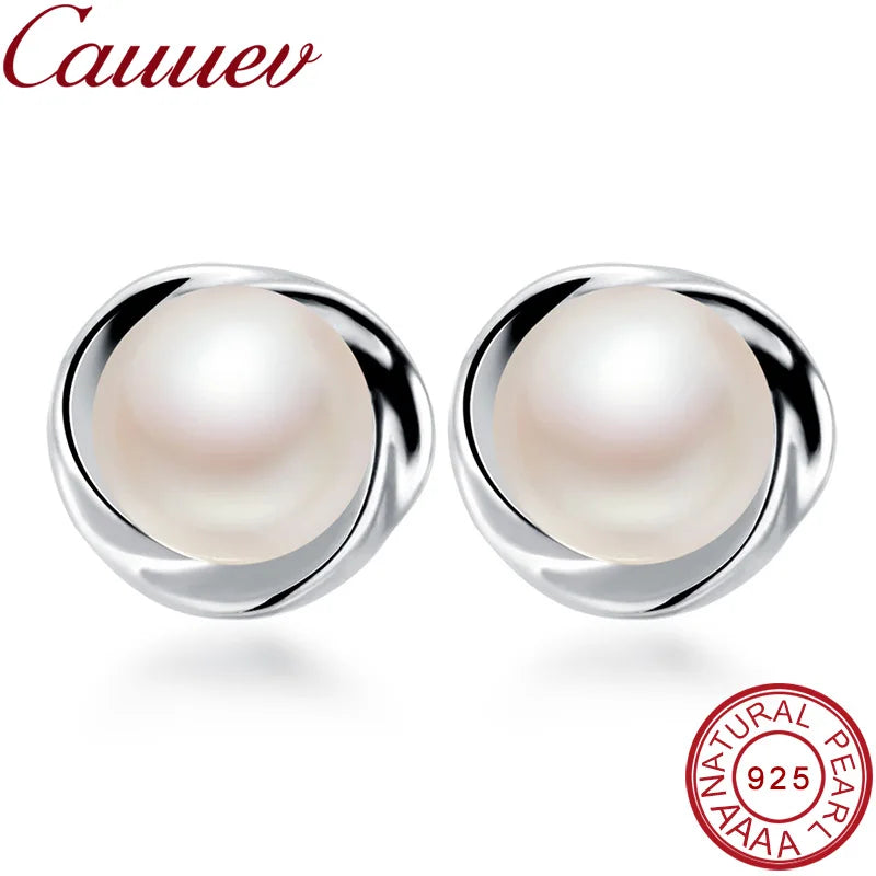 925 Silver AAAA Freshwater Pearl Stud Earrings - Genuine