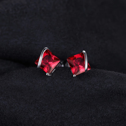 JewelryPalace Square Red Ruby Stud Earrings - 925 Silver Created