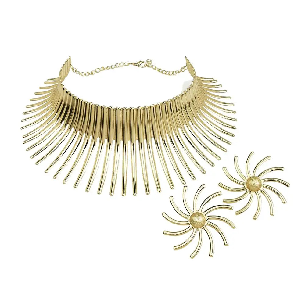 KDLUN Africa Jewelry Set - Gold Torque Choker Necklace Earrings