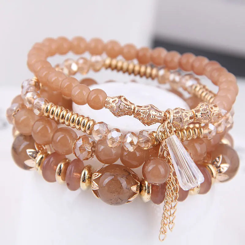 Kymyad Korean Green Crystal Bracelet - Gold Tassel Charm
