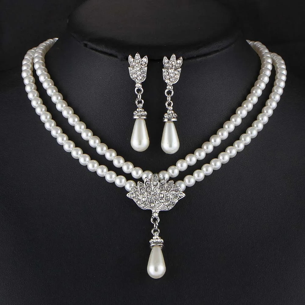 TREAZY Pearl Bridal Jewelry Set - Necklace & Earrings