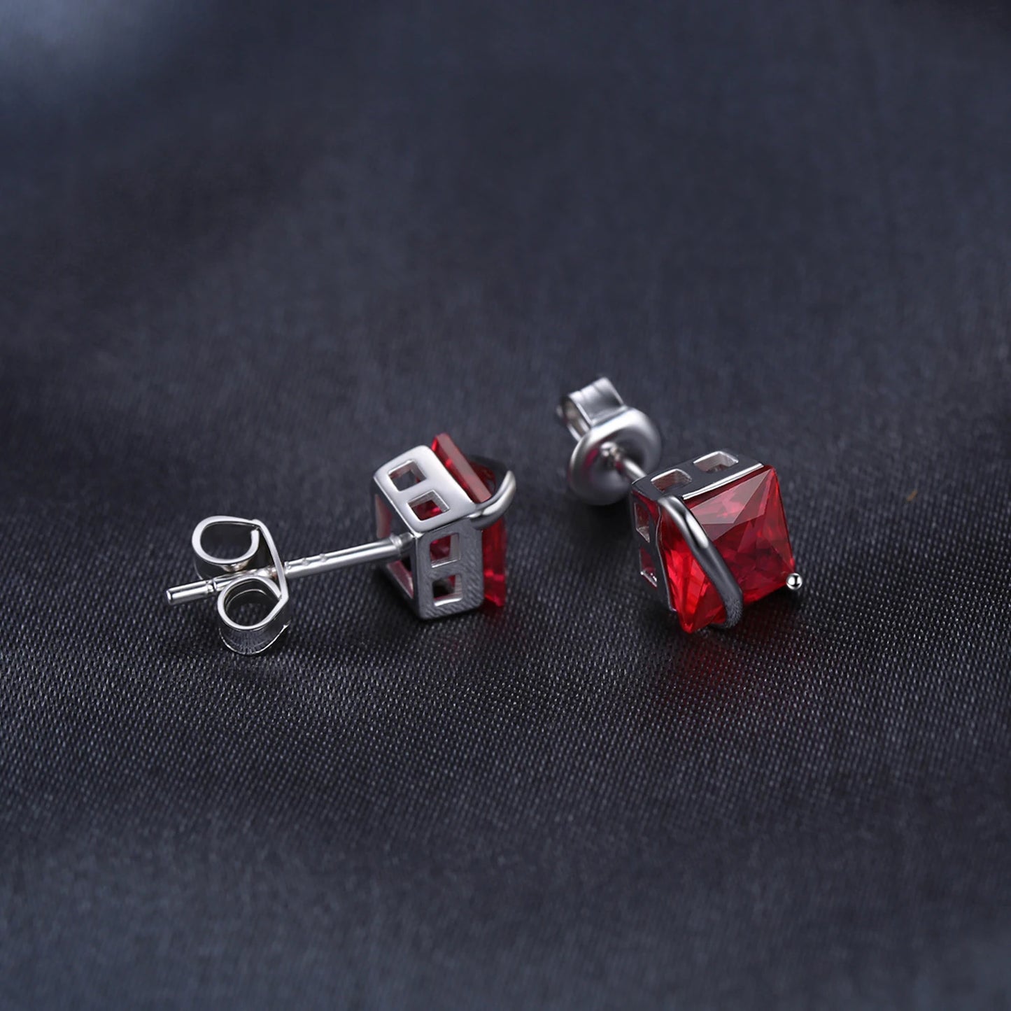 JewelryPalace Square Red Ruby Stud Earrings - 925 Silver Created