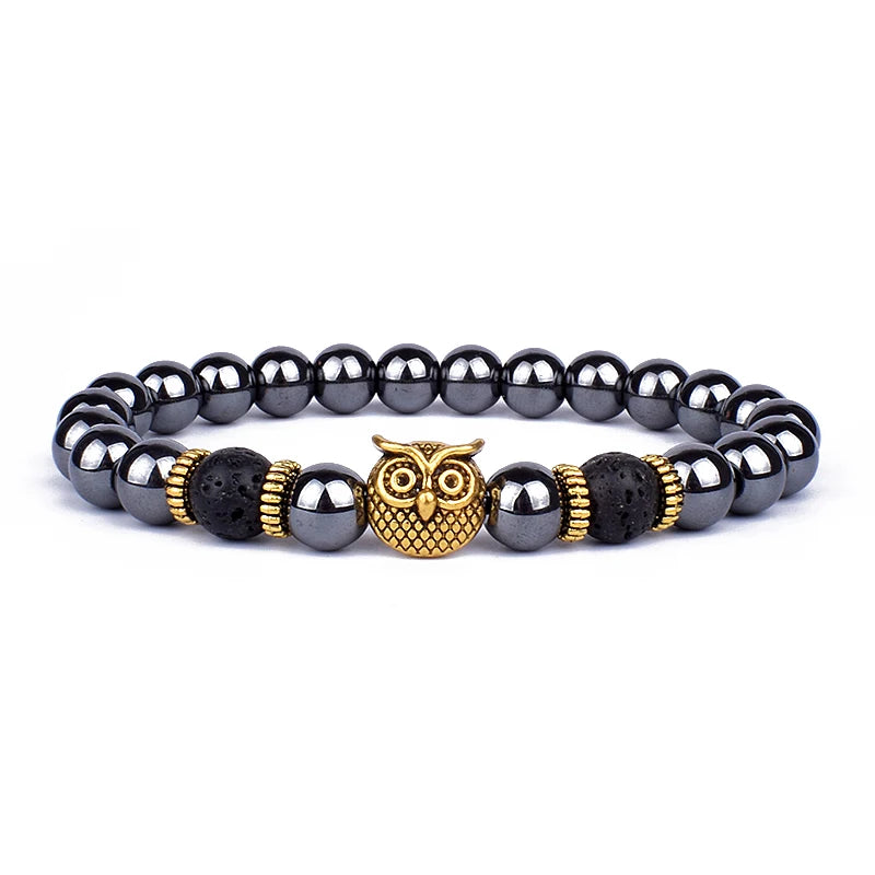 Fashion Obsidian Lion Head Bracelet - Lava Stone Zircon Prism