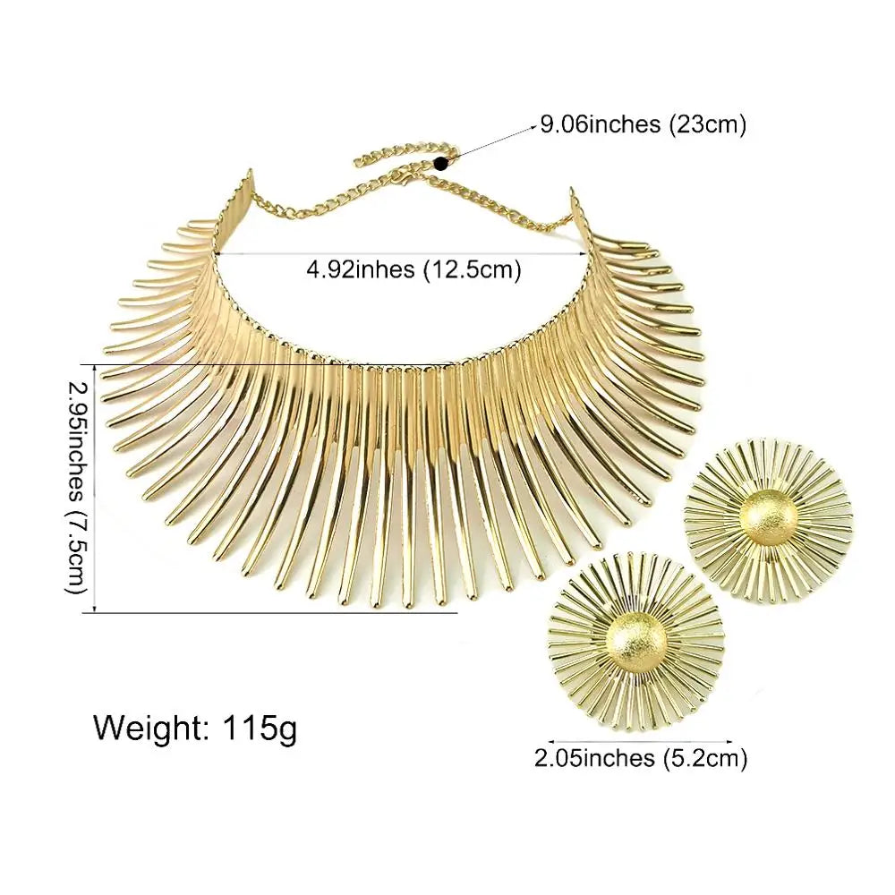 KDLUN Africa Jewelry Set - Gold Torque Choker Necklace Earrings