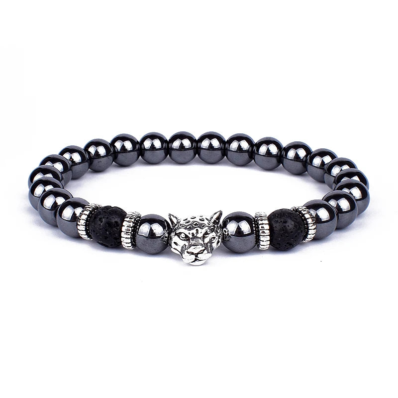 Fashion Obsidian Lion Head Bracelet - Lava Stone Zircon Prism