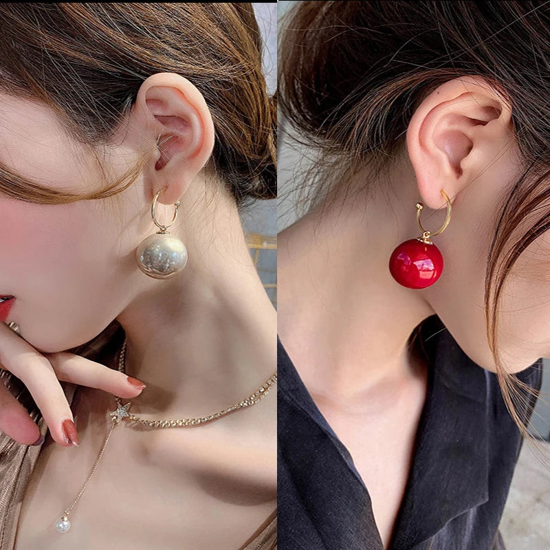 Korean Geometric Big Pearl Earrings - 2022 Trend Simple