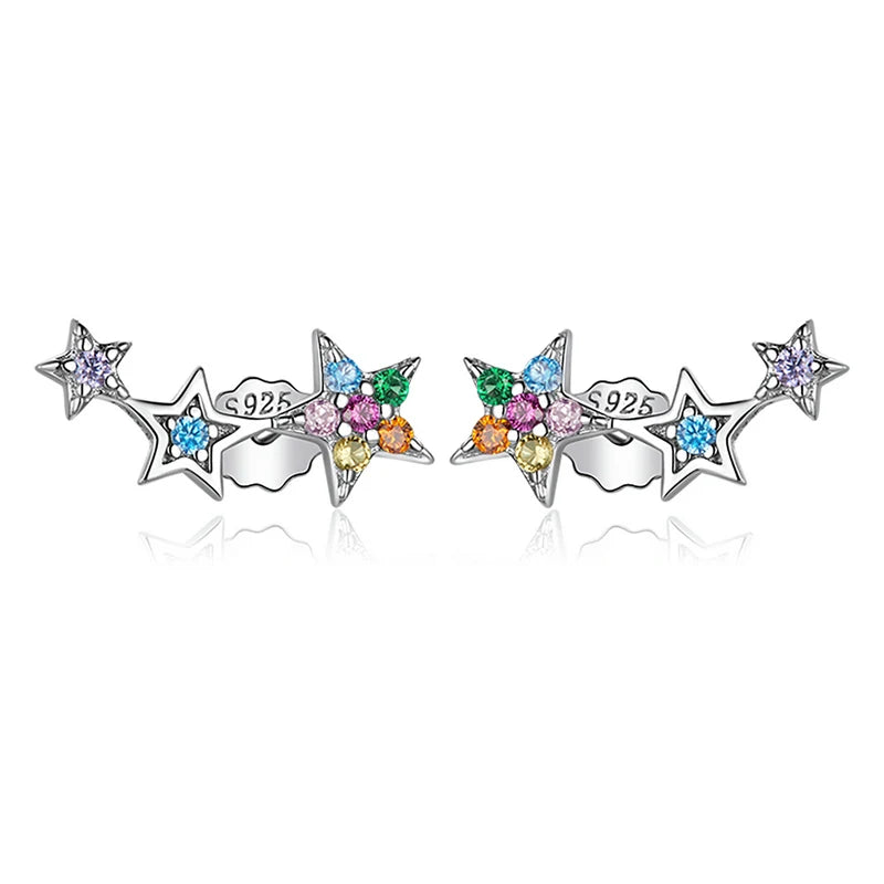 BAMOER 925 Silver Stackable Star Earrings - CZ Exquisite