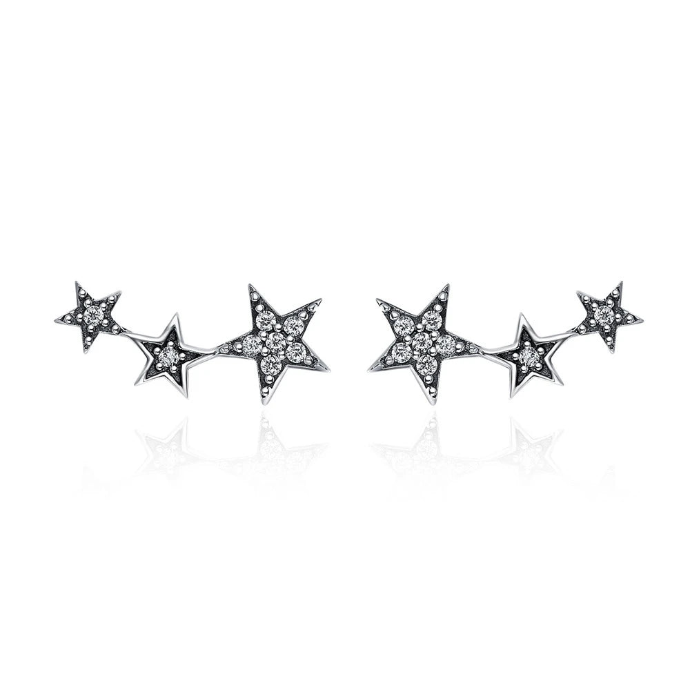 BAMOER 925 Silver Stackable Star Earrings - CZ Exquisite