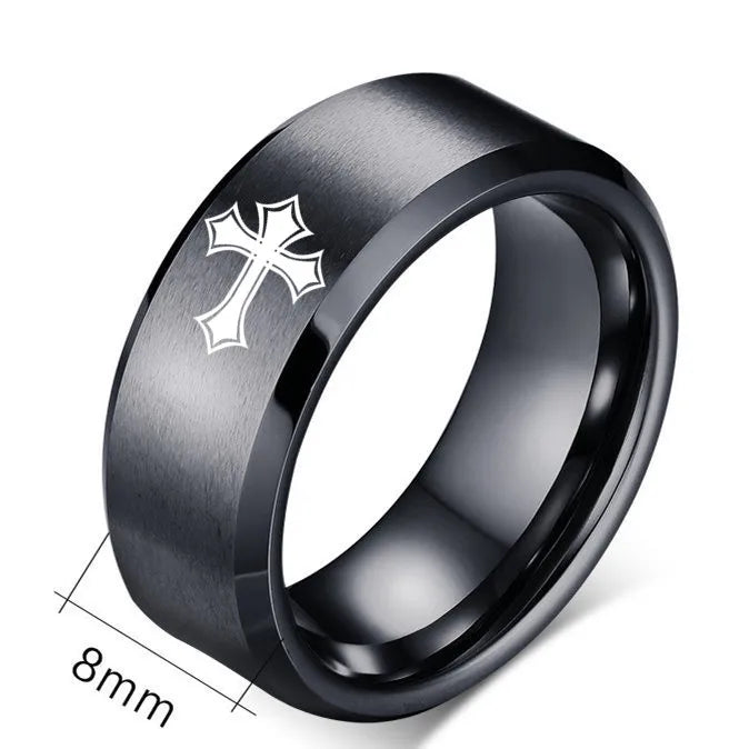 Christian Cross Bible Ring - Titanium Steel Engraved