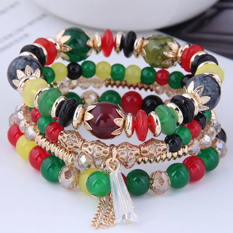 Kymyad Korean Green Crystal Bracelet - Gold Tassel Charm