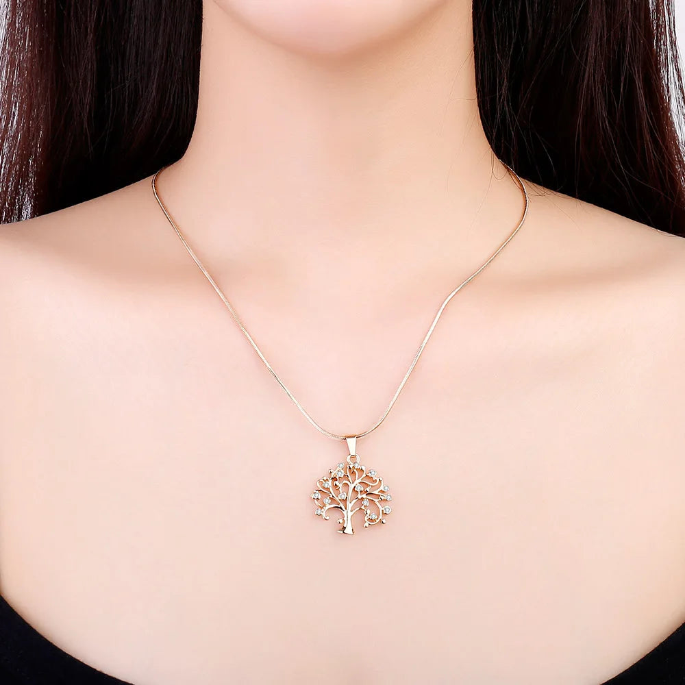 Rhinestone Tree of Life Choker - 2020 Trend Rose Gold Statement