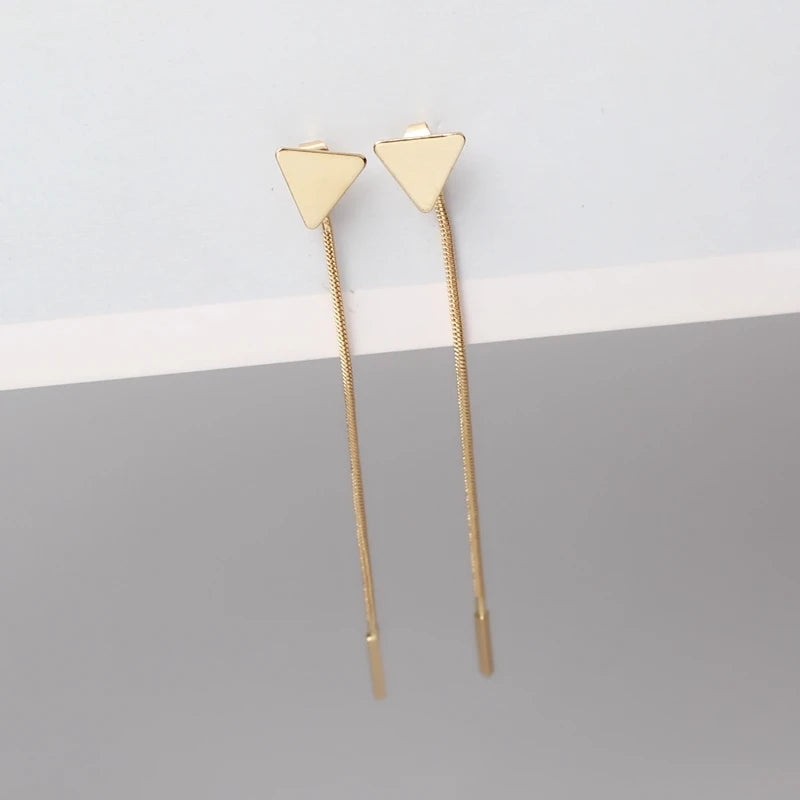 Simple Triangle Tassel Earrings - Long Chain Ear Line