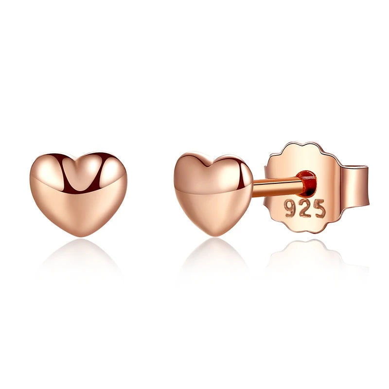 BAMOER 925 Silver Petite Plain Heart Stud Earrings - Small