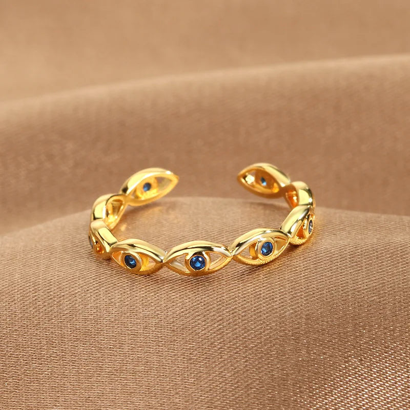 YILUOCD Evil Eye Ring - Blue Zircon Adjustable