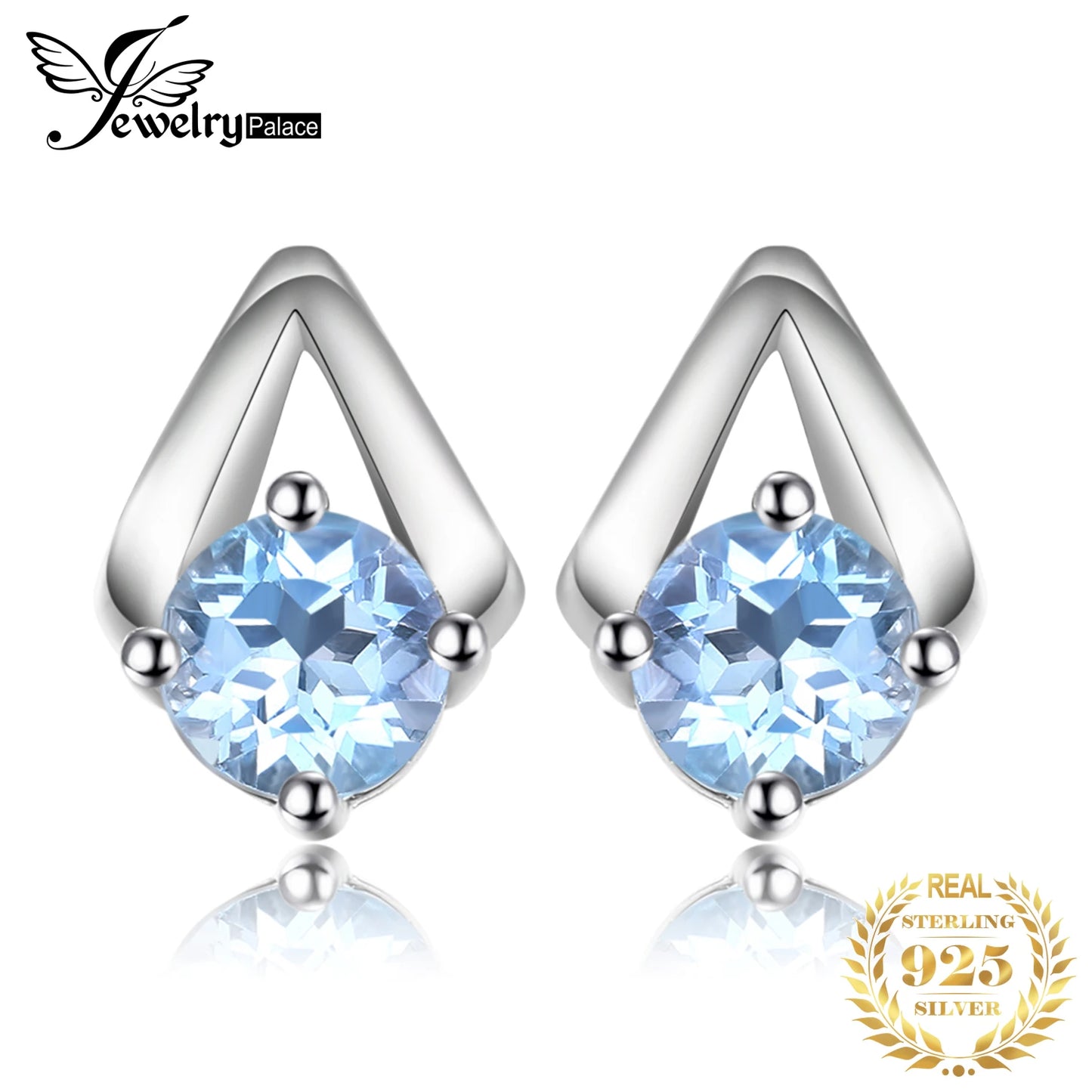 JewelryPalace 1.2ct Sky Blue Topaz Stud Earrings - 925 Silver Natural