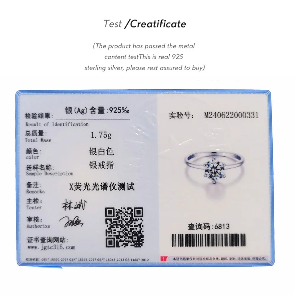 Trumium D Color Moissanite Ring - 0.5/1 Ct 925 Silver