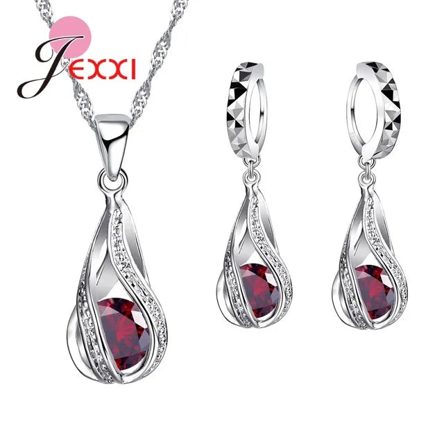925 Sterling Silver CZ Jewelry Set - Water Drop Design
