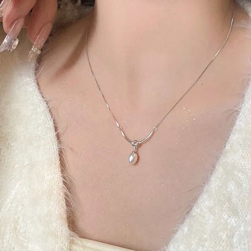 925 Silver Pearl Thin Chain Necklace - Trendy Simple Elegant