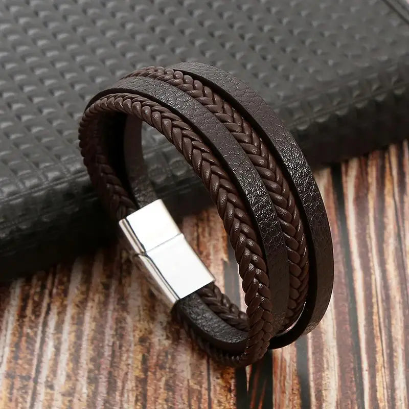 High Quality Tiger Eye Leather Bracelet - Multi-Layer Men's