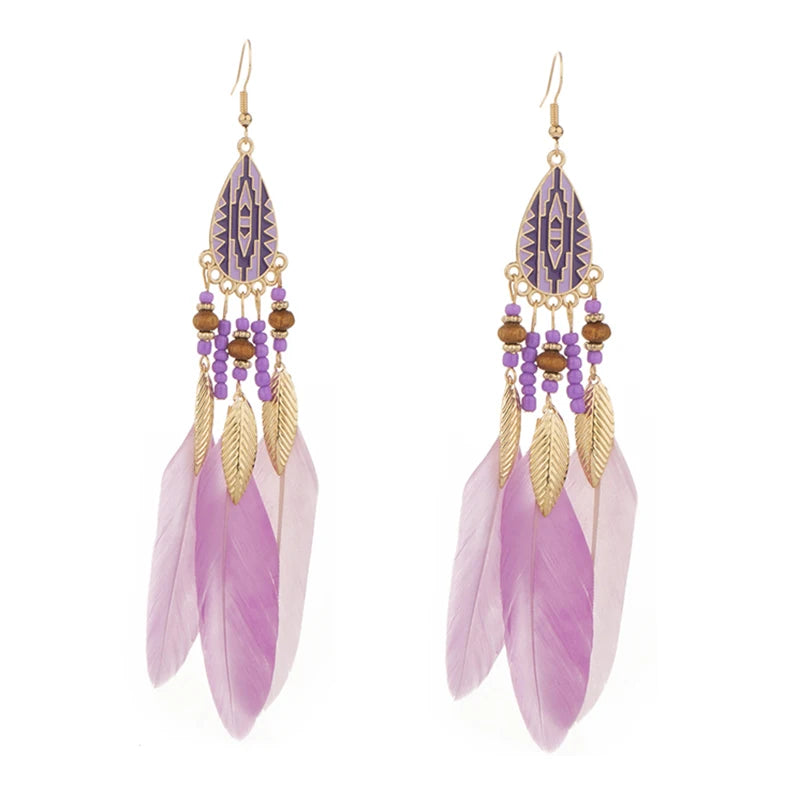 Dream Catcher Feather Earrings - Handmade Boho Tassel