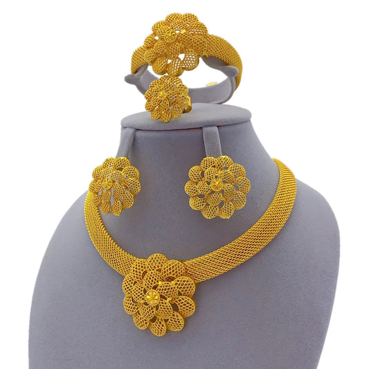 XUHUANG Luxury Flower Necklace Set - Dubai Gold African Indian