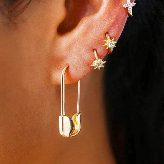 Minimalist Safety Pin Earrings - U-Shaped Gold Lock