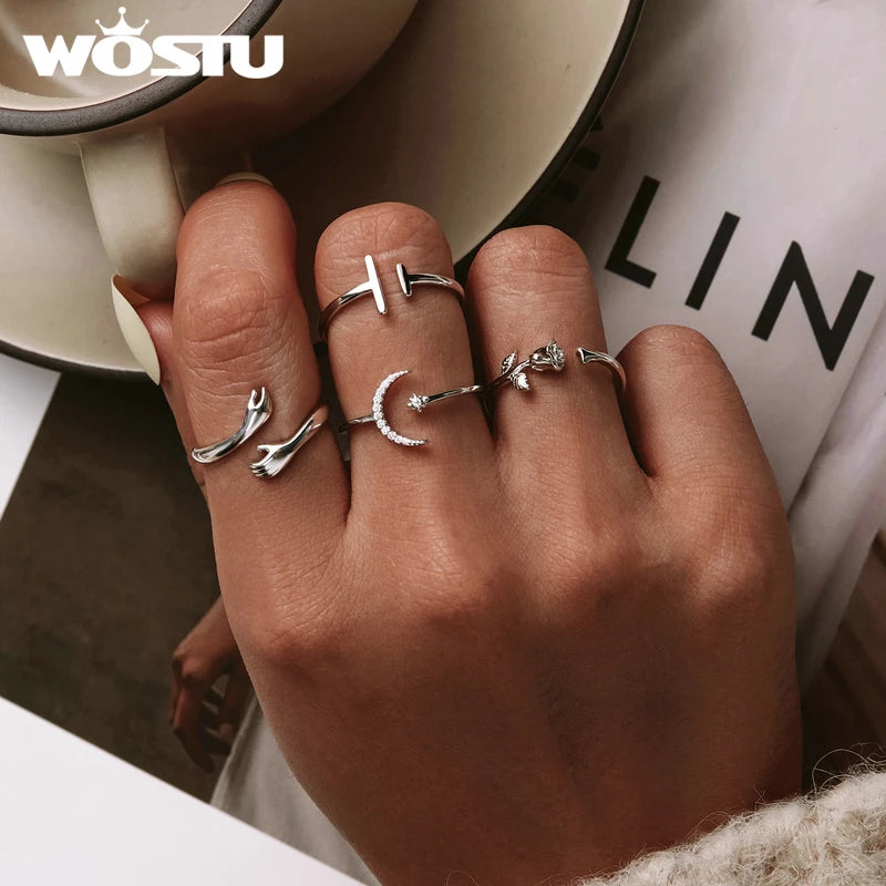 WOSTU 925 Silver Open Ring - Adjustable Wedding Band