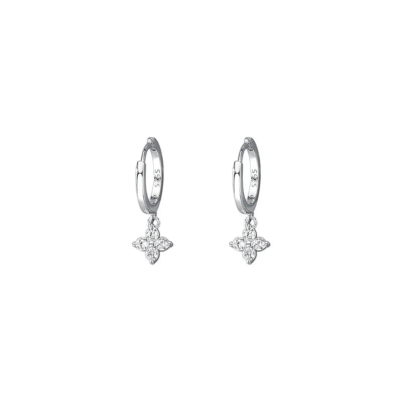 925 Silver Floral Sweet Earrings - Temperament Zircon