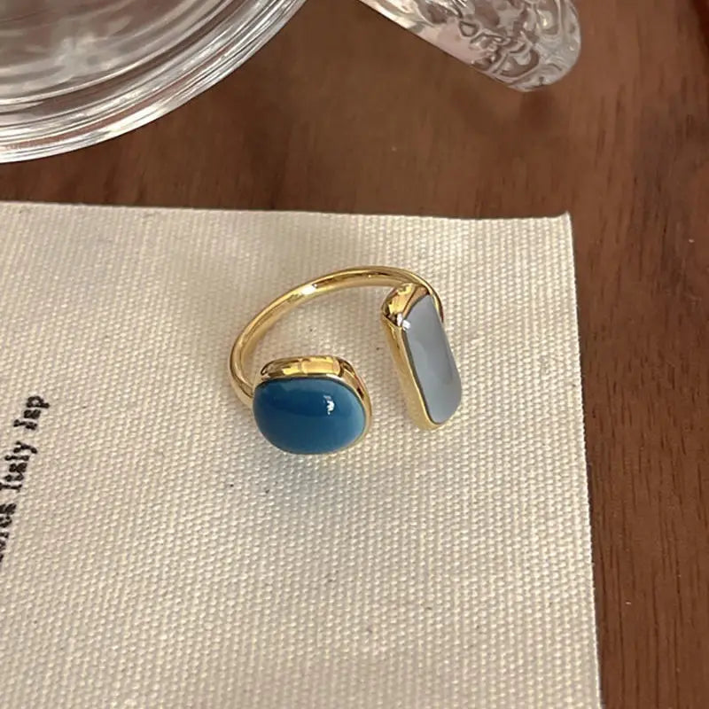 Colorful Drip Glaze Ring - Retro Geometric Gold