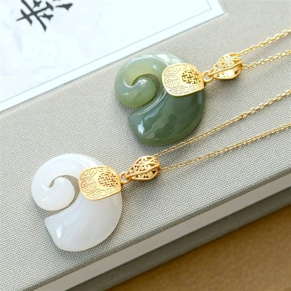 Boutique Hetian Jade Elephant Necklace - 18K Gold Natural Stone