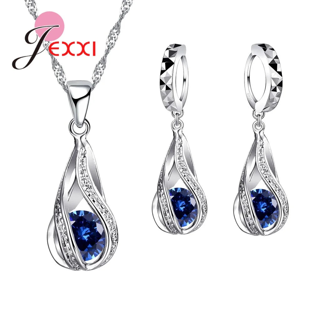 925 Sterling Silver CZ Jewelry Set - Water Drop Design