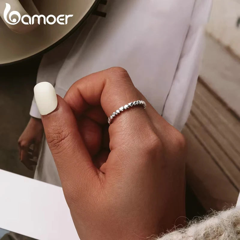 BAMOER 925 Silver Forever Love Heart Ring - Korean Style