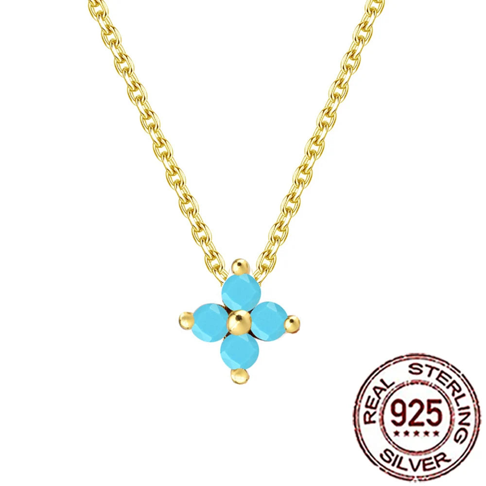 QooLady 925 Silver Four-Leaf Turquoise Necklace - Lucky Blue