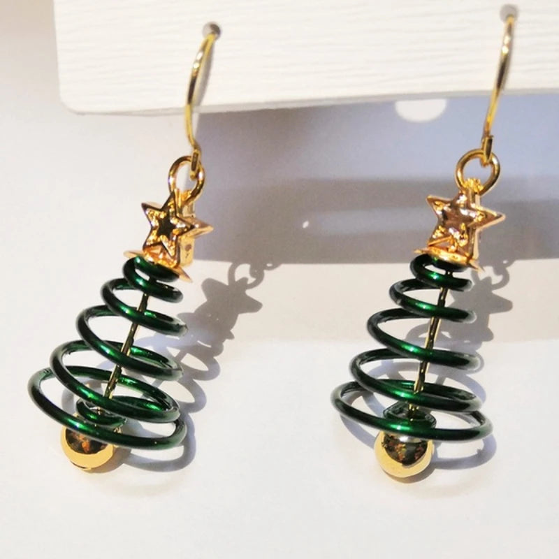 Christmas Tree Star Earrings - Rotating Pendant Design