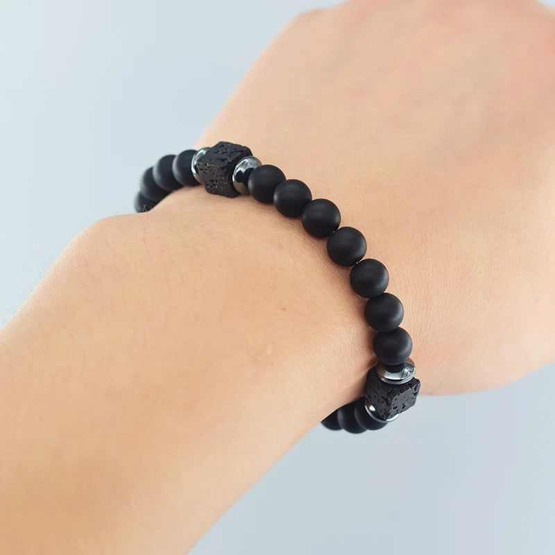 Retro Black Volcanic Bracelet - Frosted Onyx Lava Beads