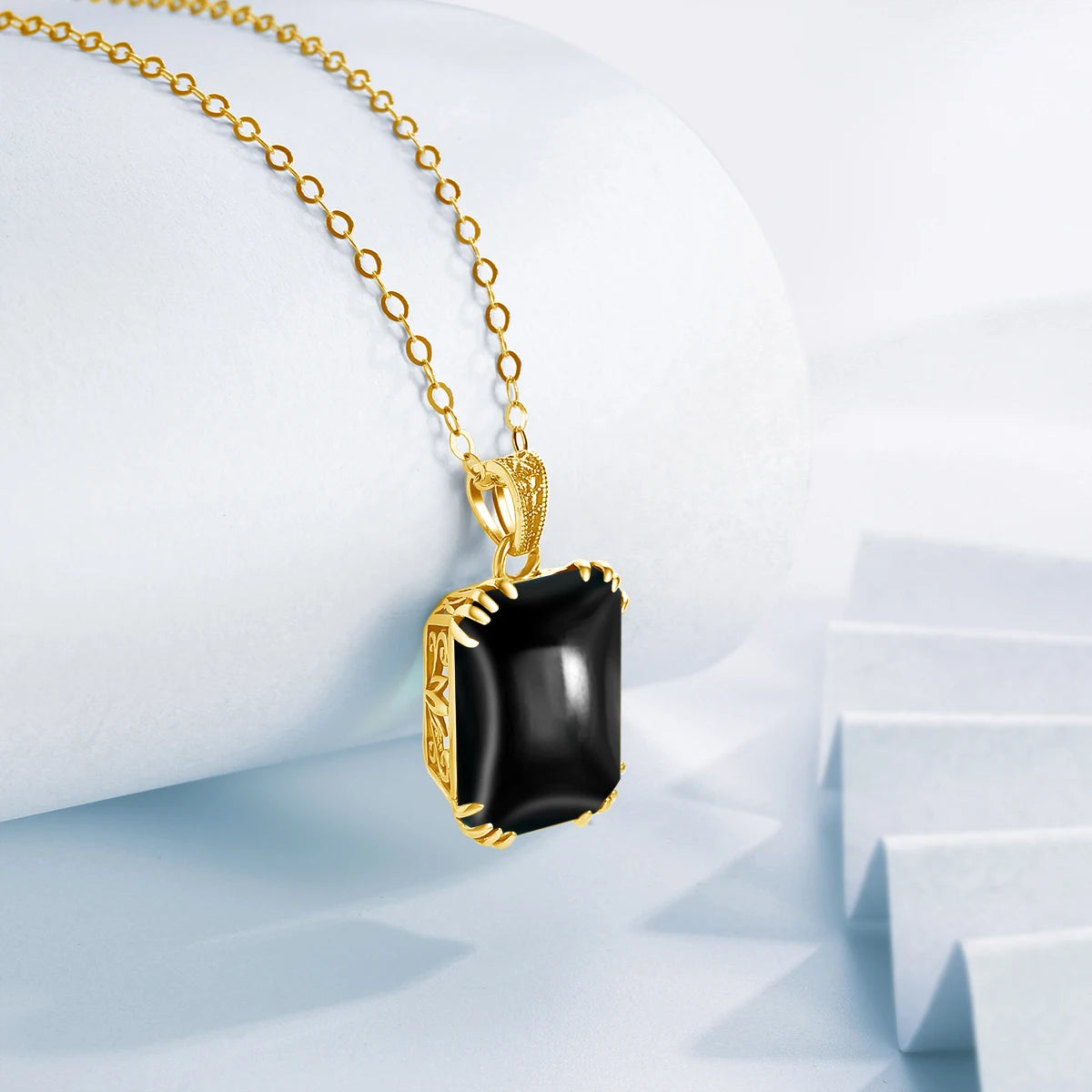 SILVERCHAKRA 14K Gold Black Onyx Necklace - 925 Silver Gemstone