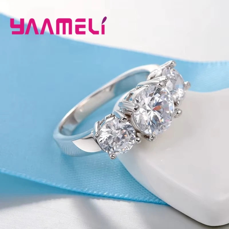 925 Sterling Silver 3-Stone CZ Ring - Prong Setting