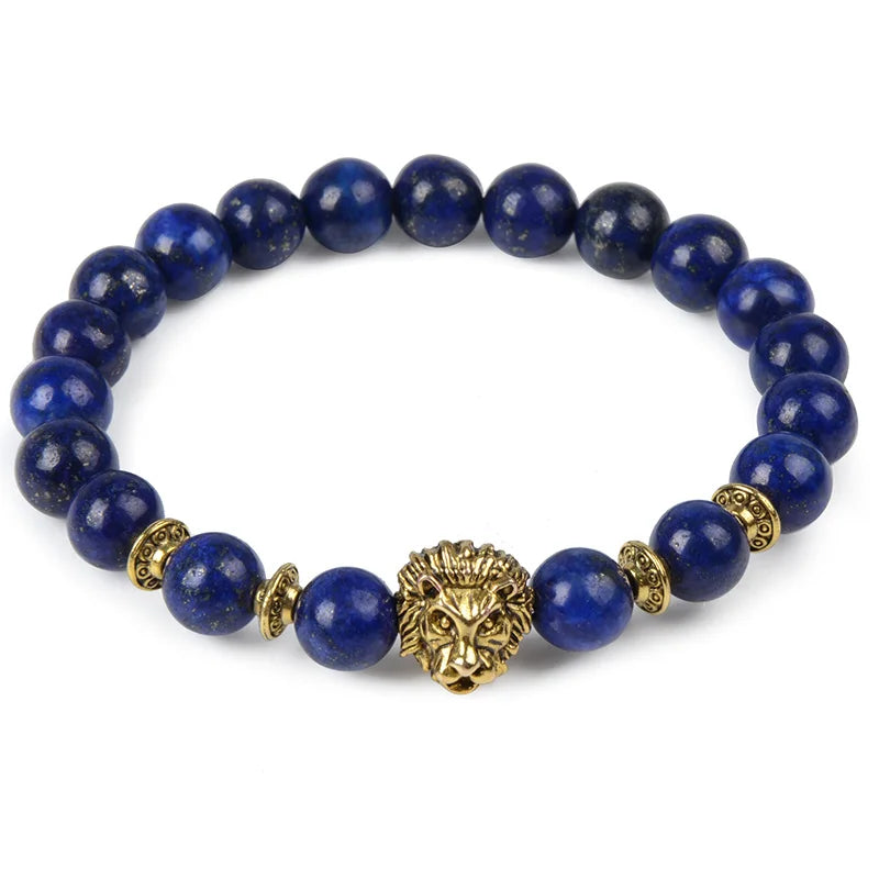 Tiger Eye Lion Head Bracelet - Leopard Owl Buddha Skull Charm