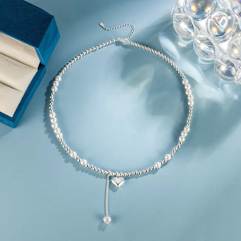 925 Silver Pearl Thin Chain Necklace - Trendy Simple Elegant