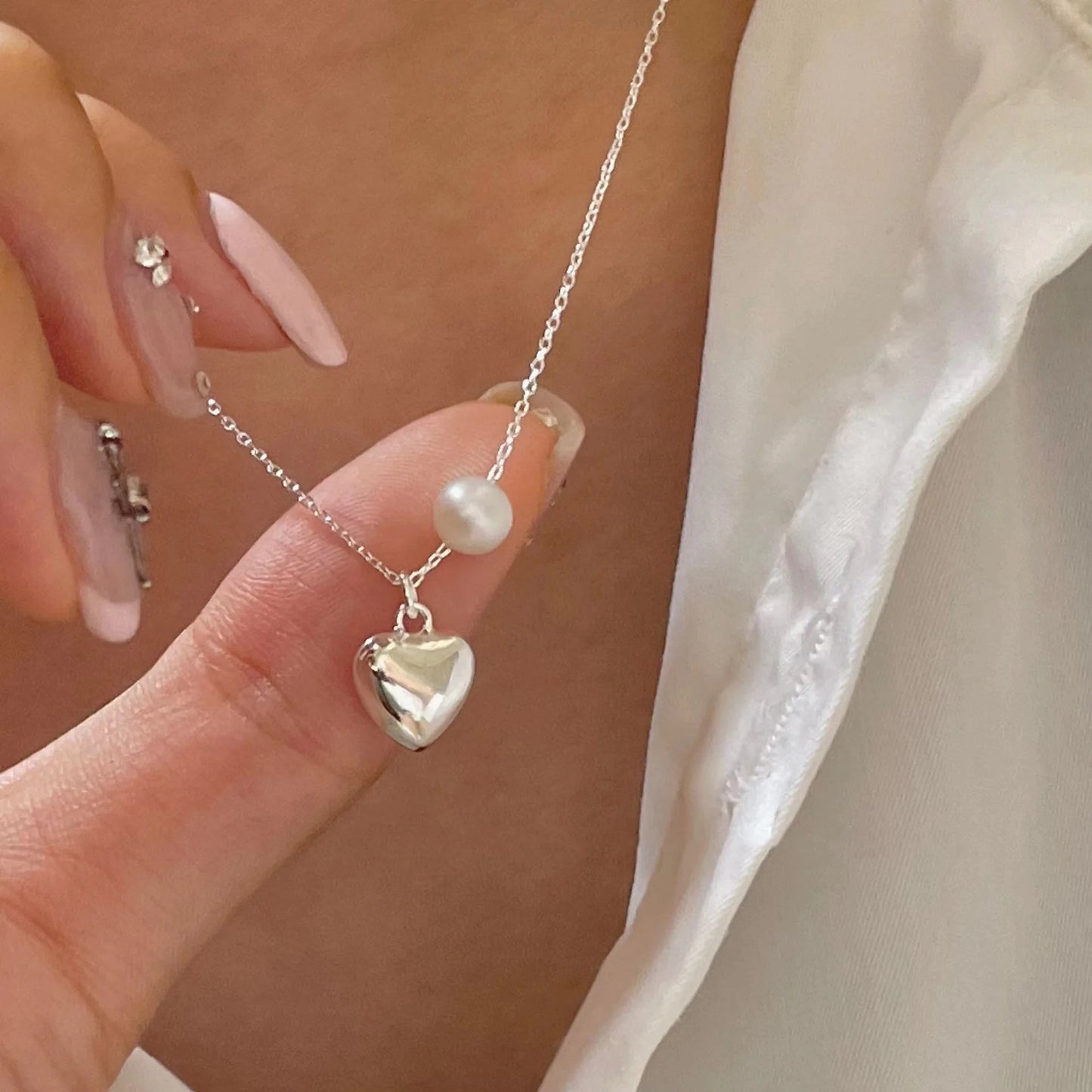 925 Silver Pearl Thin Chain Necklace - Trendy Simple Elegant