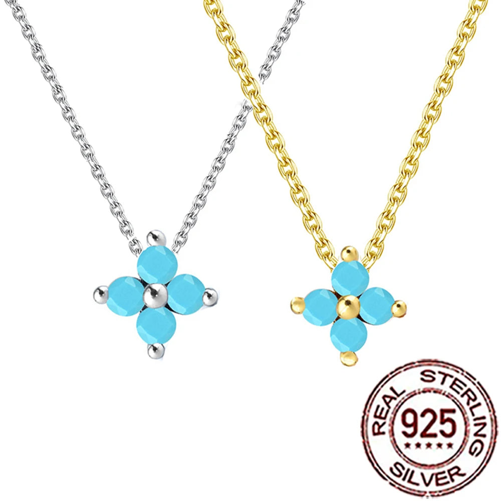 QooLady 925 Silver Four-Leaf Turquoise Necklace - Lucky Blue