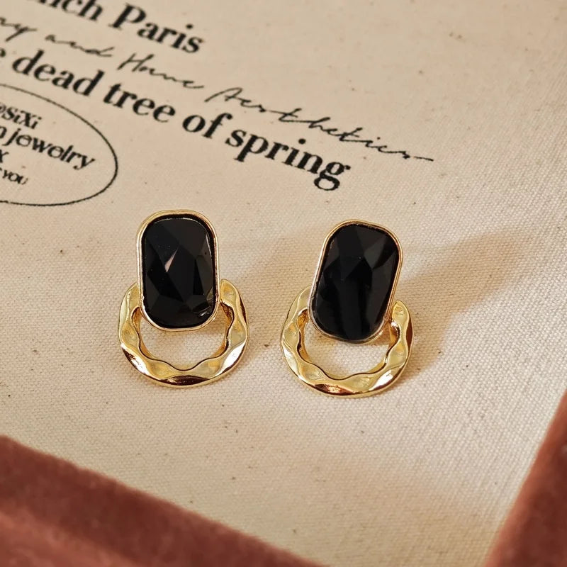 French Black Geometry Earrings - 2025 Trending Metal